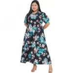 Generic Women's Fit And Flare Green Dress (Color:Multicolor, Material:Polyester) - Image 3