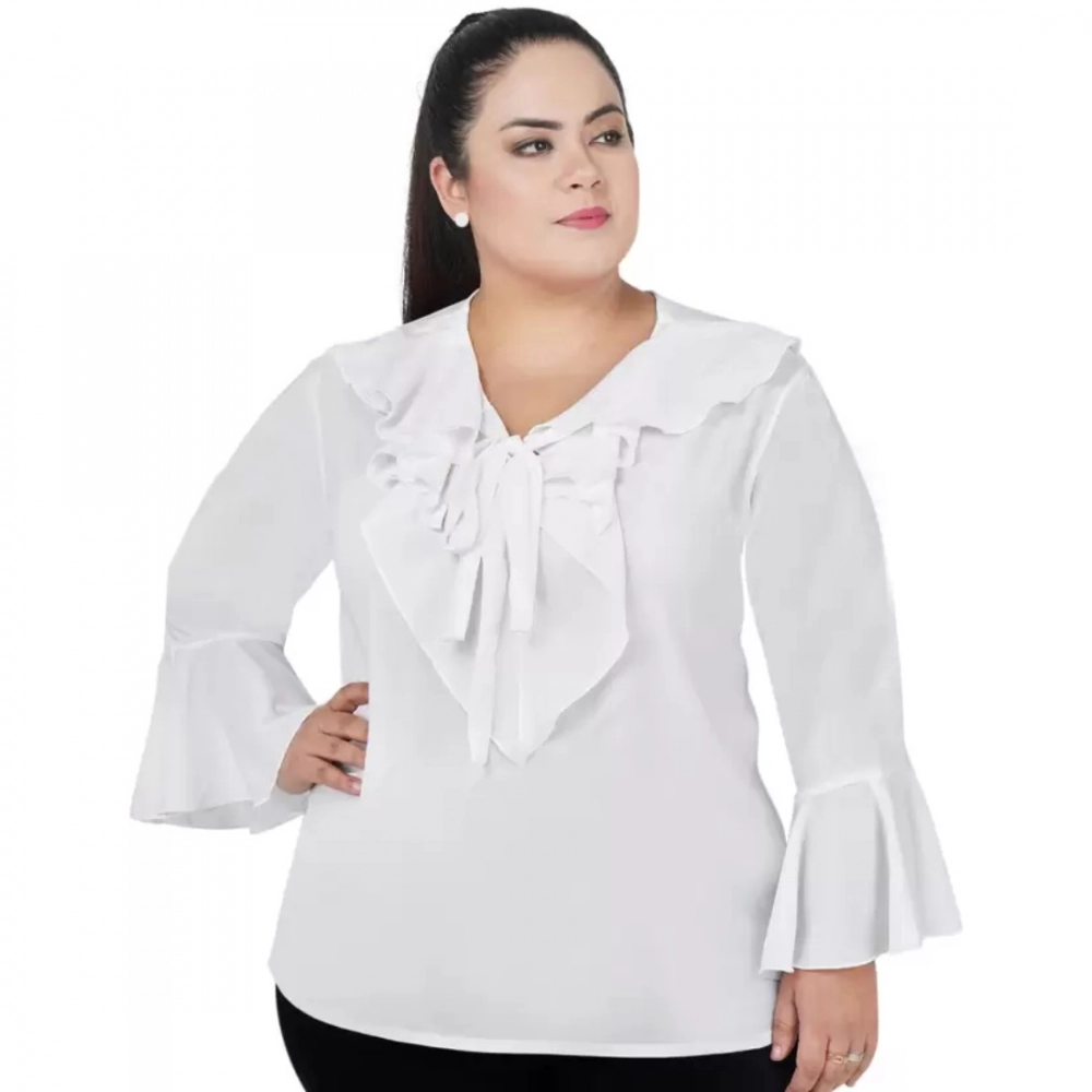 52099014397_1a758dca0d_o_d-1000x1000-1.webp Generic Women's Casual Bell Sleeve Solid White Top (Color:White, Material:Georgette) - Image 1