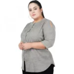 Generic Women's Casual Solid Grey Top (Color:Grey, Material:Cotton Linen Blend) - Image 6