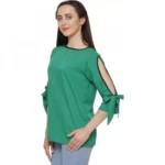Generic Women's Casual Slit Sleeve Solid Green Top (Color:Green, Material:Poly Crepe) - Image 3