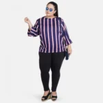 Generic Women's Casual Bell Sleeve Striped Blue Top (Color:Blue, Material:Crepe) - Image 2