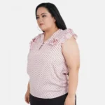 Generic Women's Casual Flared Sleeve Printed Pink Top (Color:Pink, Material:Crepe) - Image 5