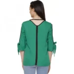 Generic Women's Casual Slit Sleeve Solid Green Top (Color:Green, Material:Poly Crepe) - Image 2