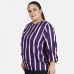 Generic Women's Casual Bell Sleeve Striped Blue Top (Color:Blue, Material:Crepe) - Image 3