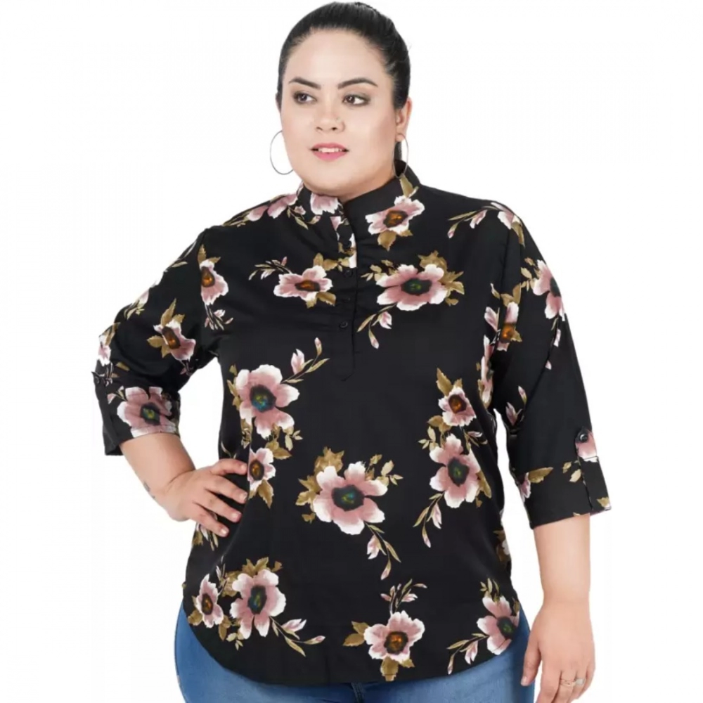 52100361209_bac068650c_o_d-1000x1000-1.webp Generic Women's Casual Three Fourth Sleeve Printed Black Top (Color:Black, Material:Poly Crepe) - Image 1