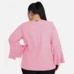 Generic Women's Casual Bell Sleeve Solid Pink Top (Color:Pink, Material:Georgette) - Image 3