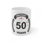 Generic Ceramic 50th Anniversary Printed Coffee Mug (Color: White, Capacity:330ml)