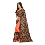 Generic Women's Lycra Blend Saree with Blouse (Orange, 5-6 Mtrs) - Image 3