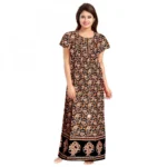 Generic Women's Cotton Printed Maxi Nighty (Brown)