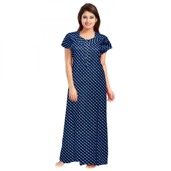 Generic Women's Cotton Printed Maxi Nighty (Blue)