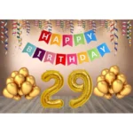 Generic 29Th Happy Birthday Decoration Combo With Multi Color Banner (Golden)