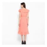 Generic Women's Polyester Ruffled Cap Sleeve Below Knee Dress (Neon Pink) - Image 7