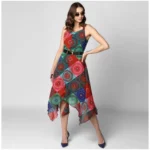 Generic Women's Polyester Asymmetrical Shoulder Straps Knee-Length Dress (Multicolor) - Image 6