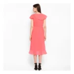 Generic Women's Polyester Ruffled Cap Sleeve Below Knee Dress (Coral Pink) - Image 7
