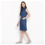 Generic Women's Denim Solid Sleeveless Above Knee Dress (Blue) - Image 3