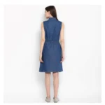 Generic Women's Denim Solid Sleeveless Above Knee Dress (Blue) - Image 7
