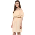Generic Women's Polyester Solid Sleeveless Knee-Length Dress (Beige) - Image 3