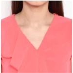 Generic Women's Polyester Ruffled Cap Sleeve Below Knee Dress (Coral Pink) - Image 2