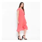 Generic Women's Polyester Ruffled Cap Sleeve Below Knee Dress (Coral Pink) - Image 4