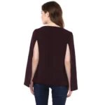 Generic Women's Polyester Solid Cape Sleeve Blazer (Wine) - Image 7