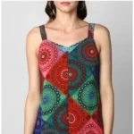 Generic Women's Polyester Asymmetrical Shoulder Straps Knee-Length Dress (Multicolor) - Image 2