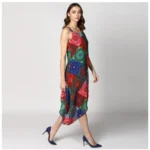 Generic Women's Polyester Asymmetrical Shoulder Straps Knee-Length Dress (Multicolor) - Image 4