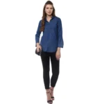 Generic Women's Denim Solid Bell Sleeve Regular Top (Blue Denim) - Image 6