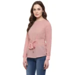 Generic Women's Polyester Solid Long Sleeves Regular Top (Pink) - Image 3