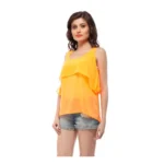 Generic Women's Polyester Solid Sleeveless Regular Top (Orange) - Image 3