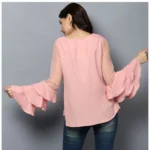 Generic Women's Polyester Solid Tier Sleeve Top (Pink) - Image 7