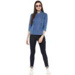 Generic Women's Denim Solid 3-4th Sleeves Regular Top (Blue) - Image 6
