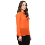 Generic Women's Polyester Solid Long Sleeves Regular Top (Orange) - Image 4