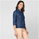 Generic Women's Denim Solid 3-4th Sleeves Top (Blue) - Image 2
