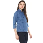 Generic Women's Denim Solid 3-4th Sleeves Regular Top (Blue) - Image 4