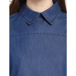 Generic Women's Denim Solid Cold Shoulder Regular Top (Blue) - Image 2