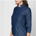 Generic Women's Denim Solid 3-4th Sleeves Top (Blue) - Image 3