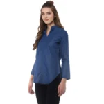 Generic Women's Denim Solid Bell Sleeve Regular Top (Blue Denim) - Image 3