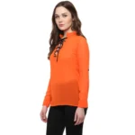 Generic Women's Polyester Solid Long Sleeves Regular Top (Orange) - Image 3