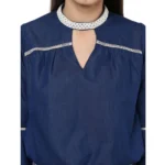 Generic Women's Polyester Solid Bell Sleeve Regular Top (Blue) - Image 2
