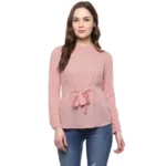 Generic Women's Polyester Solid Long Sleeves Regular Top (Pink)