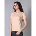Generic Women's Cotton Blended Solid Round Neck Half Sleeve T-Shirt (Peach) - Image 3