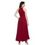 Generic Women's Polyster Solid Halter Neck Sleeveless Dress (Maroon) - Image 2