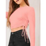 Generic Women's Polyester Solid Round Neck Full Sleeve Top (Peach) - Image 2