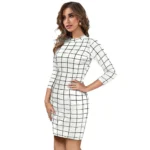 Generic Women's Polyester Solid High Neck Full Sleeve Dress (White) - Image 2
