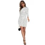 Generic Women's Polyester Solid High Neck Full Sleeve Dress (White)