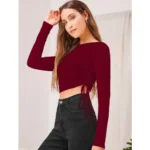 Generic Women's Polyester Solid Round Neck Full Sleeve Top (Maroon)