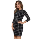 Generic Women's Polyester Solid High Neck Full Sleeve Dress (Black) - Image 2