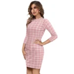 Generic Women's Polyester Solid High Neck Full Sleeve Dress (Peach) - Image 2