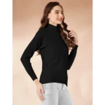 Generic Women's Polyester Solid High Neck Full Sleeve T-Shirt (Black) - Image 2