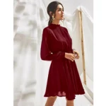 Generic Women's Fox Georgette Solid High Neck Full Sleeve Dress (Maroon) - Image 4